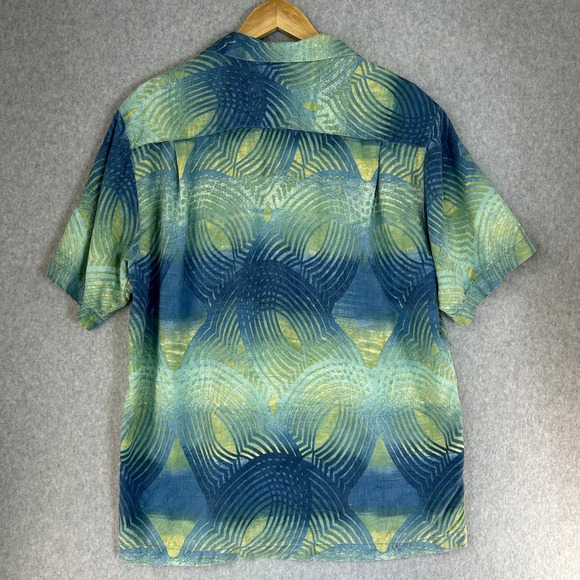 Tommy Bahama Mens Medium Silk Button Down Shirt Blue Green Abstract Print Camp - Picture 7 of 11